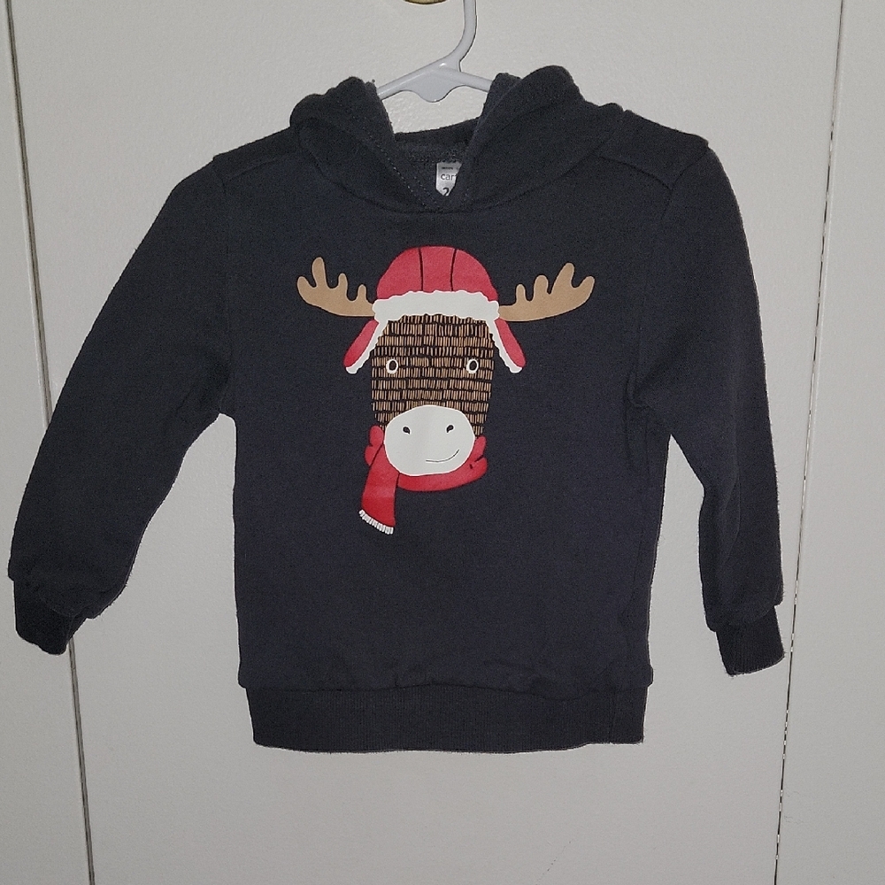 Carter's Charcoal Hoodie with Festive Moose